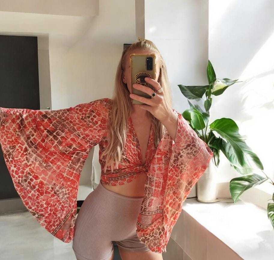 Bohemian bamboo silk wrap top / Wrap top / Bamboo silk / Festival / Bell sleeves / Kaftan top / Hippie / Cover up