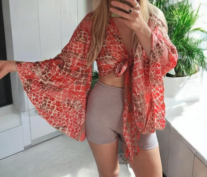 Bohemian bamboo silk wrap top / Wrap top / Bamboo silk / Festival / Bell sleeves / Kaftan top / Hippie / Cover up