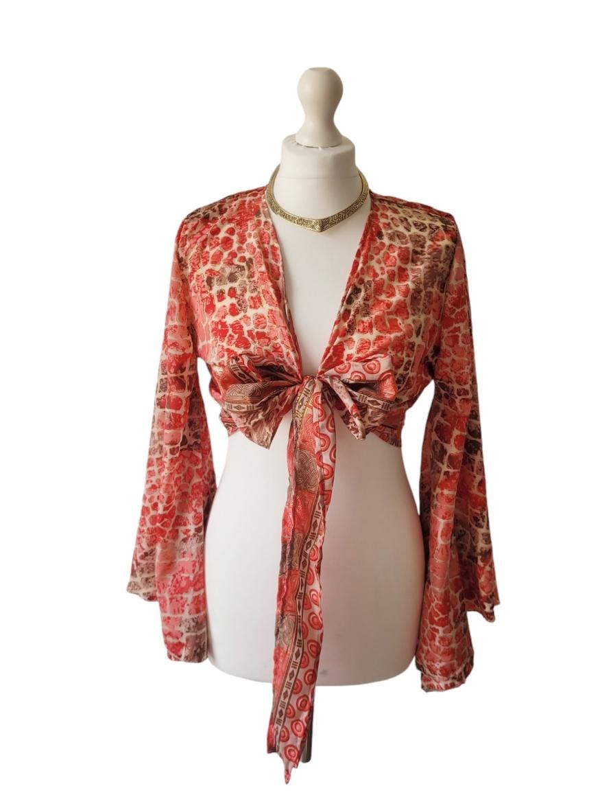 Bohemian bamboo silk wrap top / Wrap top / Bamboo silk / Festival / Bell sleeves / Kaftan top / Hippie / Cover up