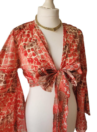 Bohemian bamboo silk wrap top / Wrap top / Bamboo silk / Festival / Bell sleeves / Kaftan top / Hippie / Cover up
