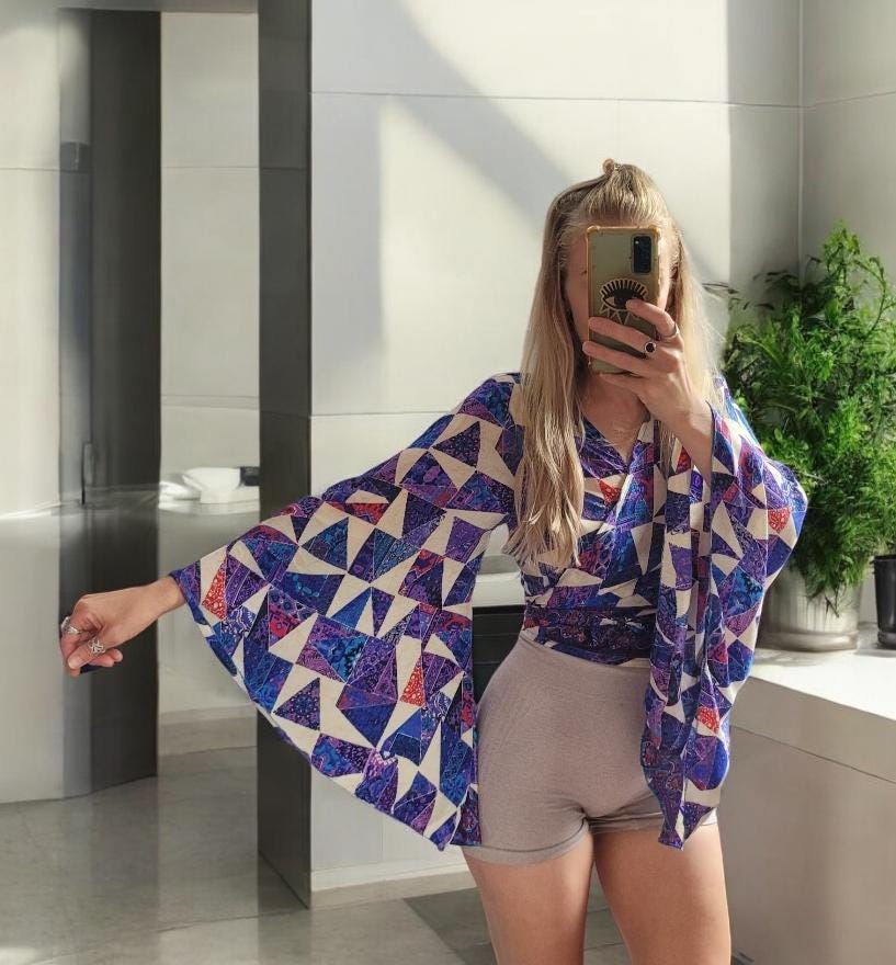 Bohemian bamboo silk wrap top / Wrap top / Bamboo silk / Festival / Bell sleeves / Kaftan top / Hippie / Cover up / Tie Top