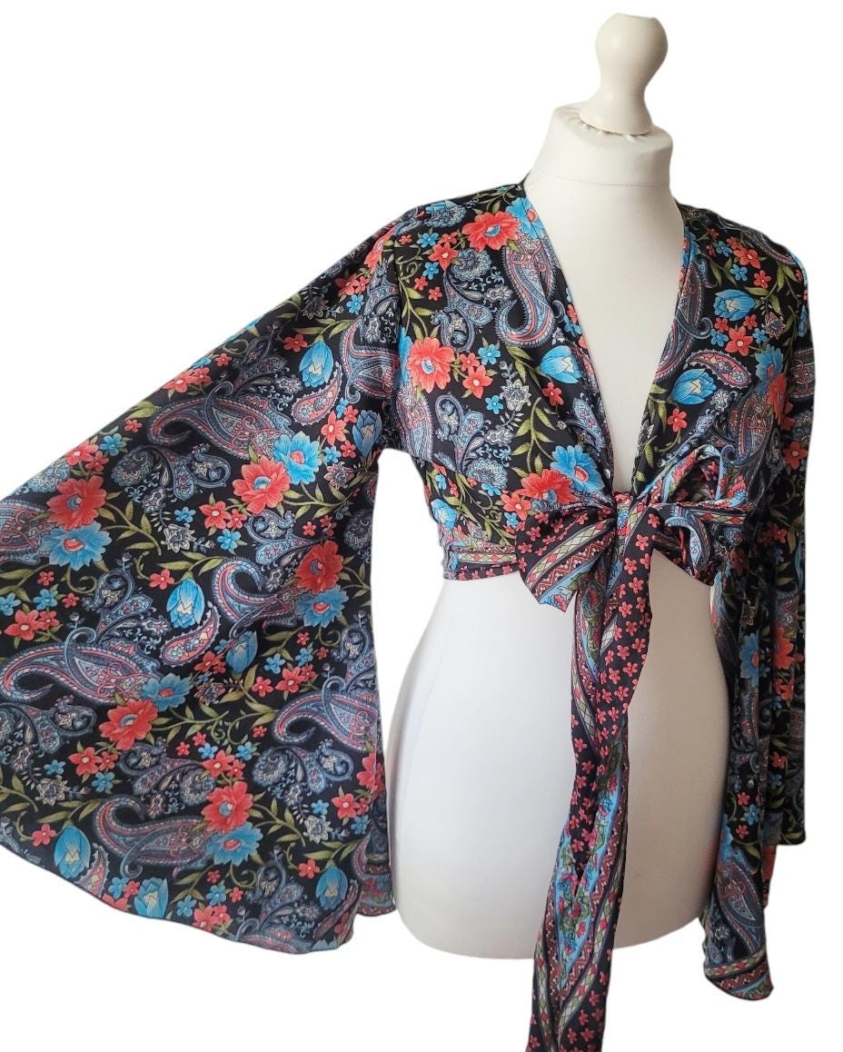 Bohemian bamboo silk wrap top / Wrap top / Bamboo silk / Festival / Bell sleeves / Kaftan top / Hippie / Cover up