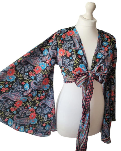 Bohemian bamboo silk wrap top / Wrap top / Bamboo silk / Festival / Bell sleeves / Kaftan top / Hippie / Cover up