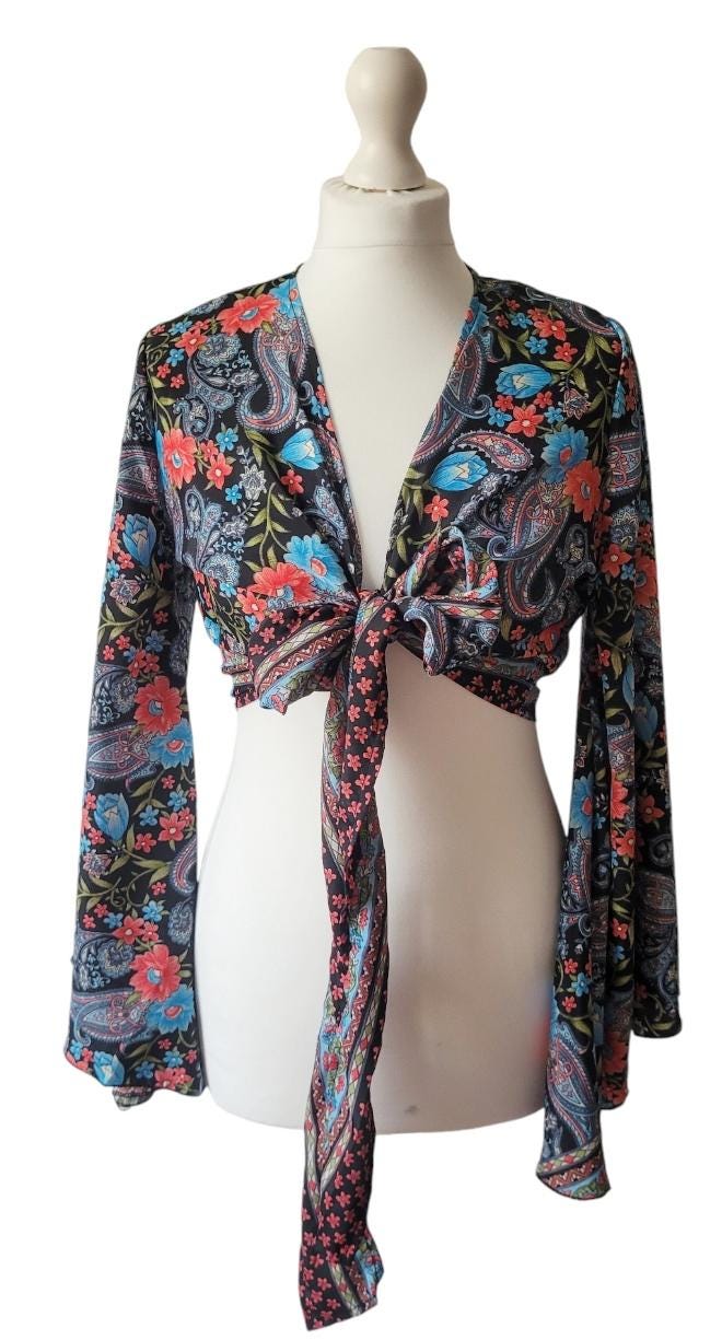 Bohemian bamboo silk wrap top / Wrap top / Bamboo silk / Festival / Bell sleeves / Kaftan top / Hippie / Cover up