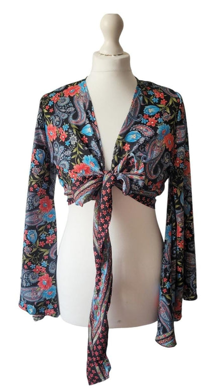 Bohemian bamboo silk wrap top / Wrap top / Bamboo silk / Festival / Bell sleeves / Kaftan top / Hippie / Cover up