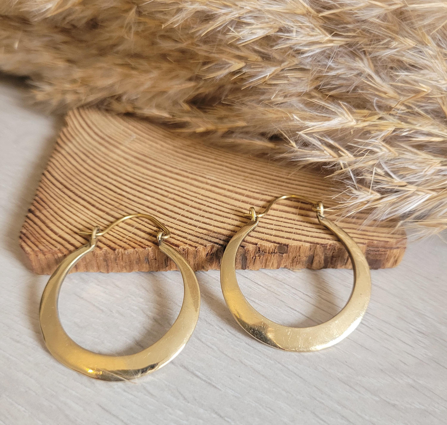 Gold hoops / hoops / Golden / Spiral / Boho / Rustic / Hammered / Bohemian / Pretty / Free shipping