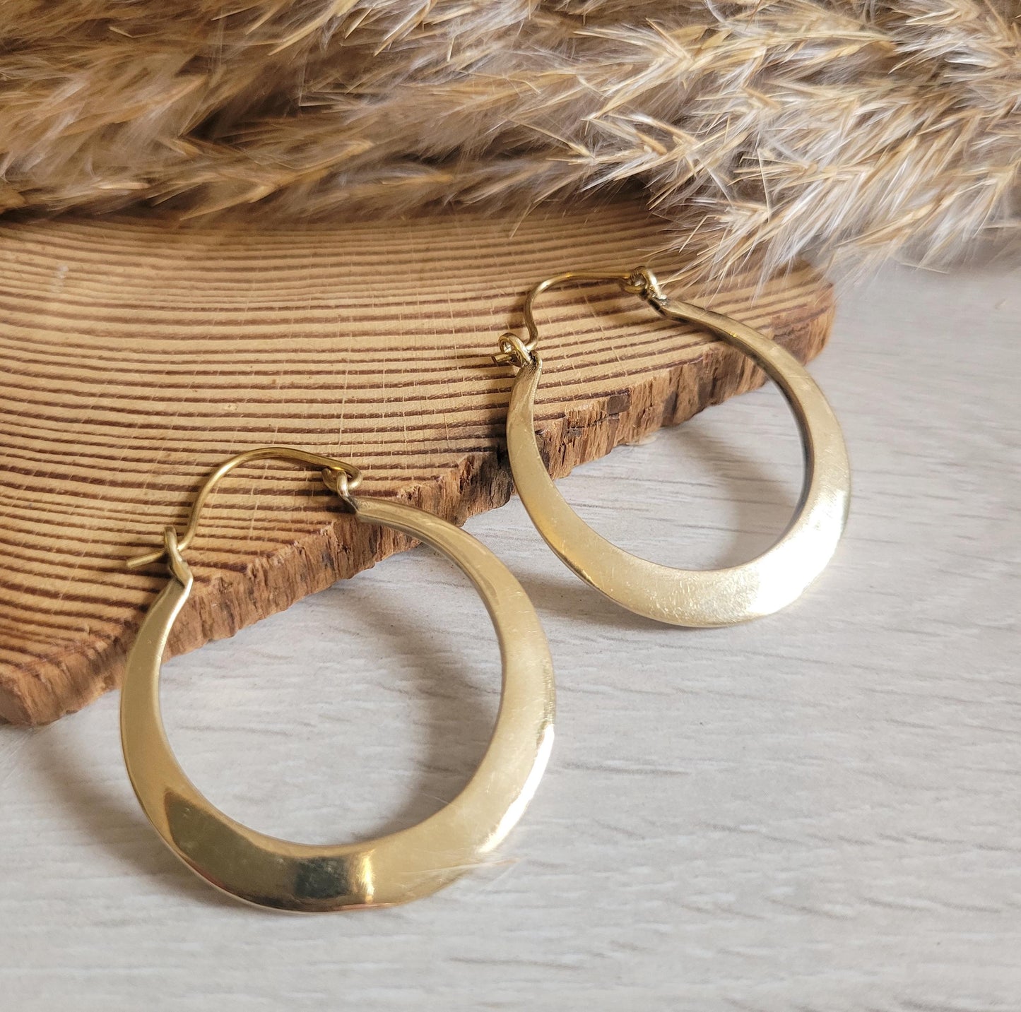 Gold hoops / hoops / Golden / Spiral / Boho / Rustic / Hammered / Bohemian / Pretty / Free shipping