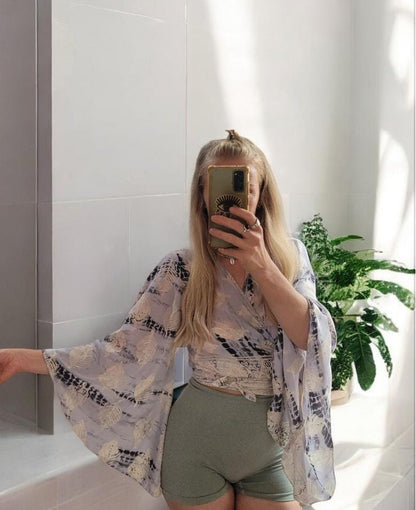 Bohemian bamboo silk wrap top / Wrap top / Bamboo silk / Festival / Bell sleeves / Kaftan top / Hippie / Cover up