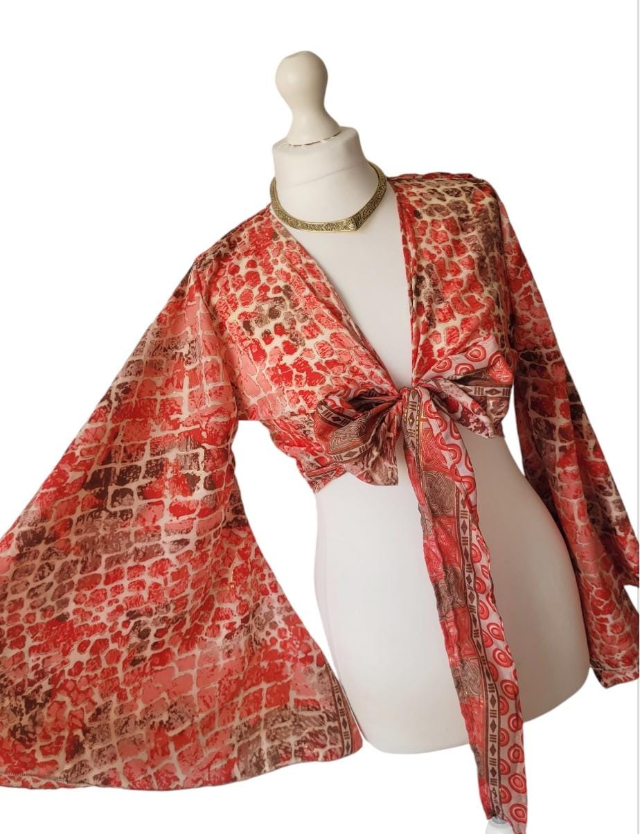 Bohemian bamboo silk wrap top / Wrap top / Bamboo silk / Festival / Bell sleeves / Kaftan top / Hippie / Cover up