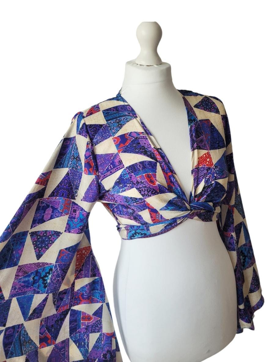 Bohemian bamboo silk wrap top / Wrap top / Bamboo silk / Festival / Bell sleeves / Kaftan top / Hippie / Cover up / Tie Top