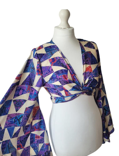 Bohemian bamboo silk wrap top / Wrap top / Bamboo silk / Festival / Bell sleeves / Kaftan top / Hippie / Cover up / Tie Top