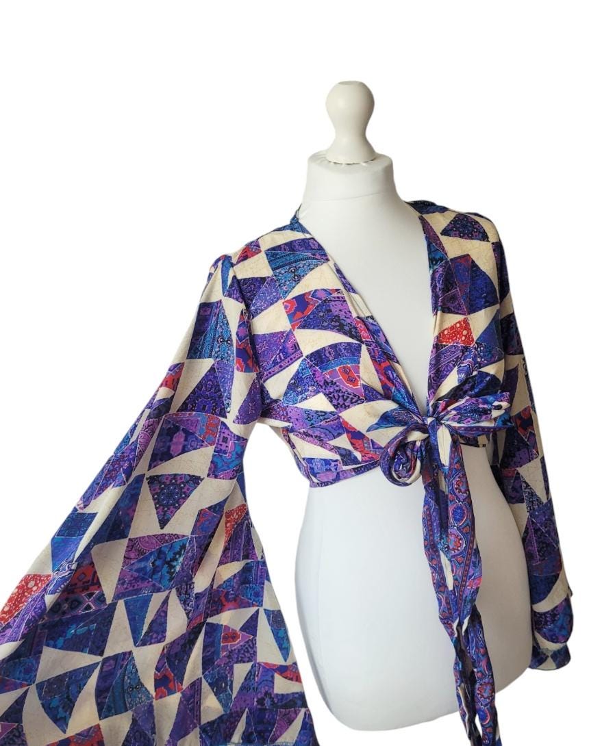 Bohemian bamboo silk wrap top / Wrap top / Bamboo silk / Festival / Bell sleeves / Kaftan top / Hippie / Cover up / Tie Top