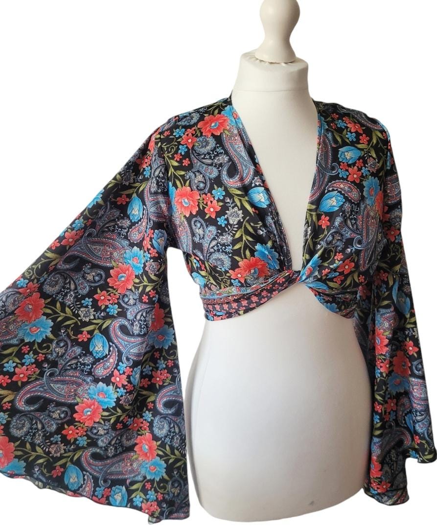 Bohemian bamboo silk wrap top / Wrap top / Bamboo silk / Festival / Bell sleeves / Kaftan top / Hippie / Cover up