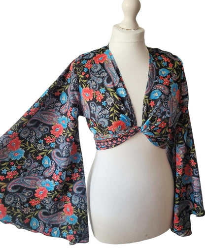 Bohemian bamboo silk wrap top / Wrap top / Bamboo silk / Festival / Bell sleeves / Kaftan top / Hippie / Cover up