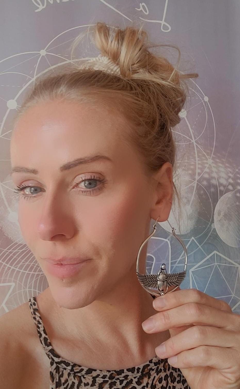 Large scarab beetle earrings / Silver hoops / Big hoops / Statement earrings / Beetle / Gift / Silver jewellery / Tribal