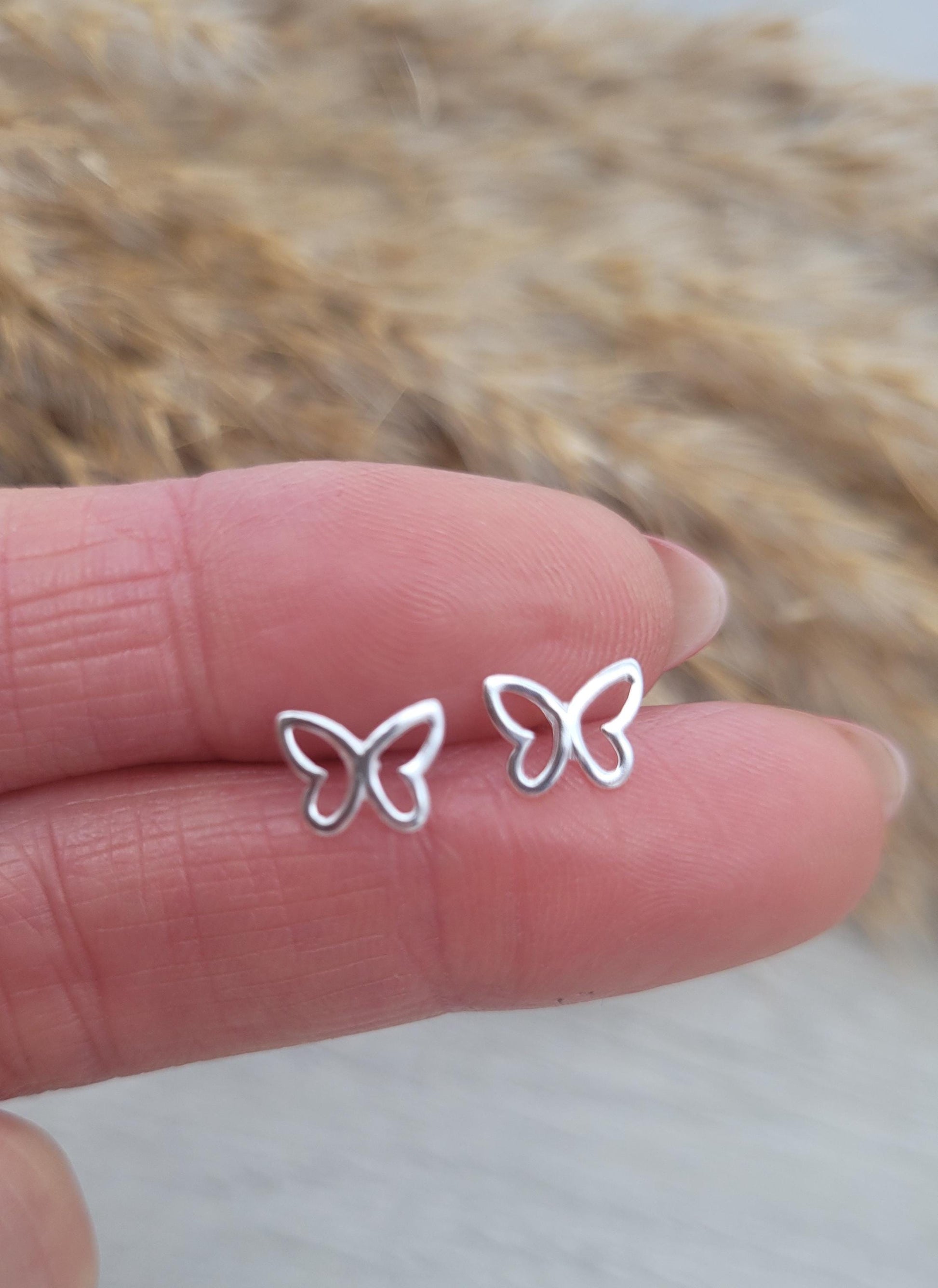 Sterling silver stud earrings / Butterfly studs / Minimal /Minimalist / Cute / Gift idea