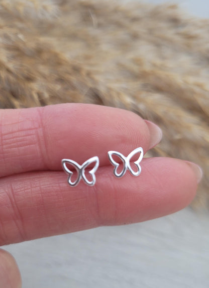 Sterling silver stud earrings / Butterfly studs / Minimal /Minimalist / Cute / Gift idea
