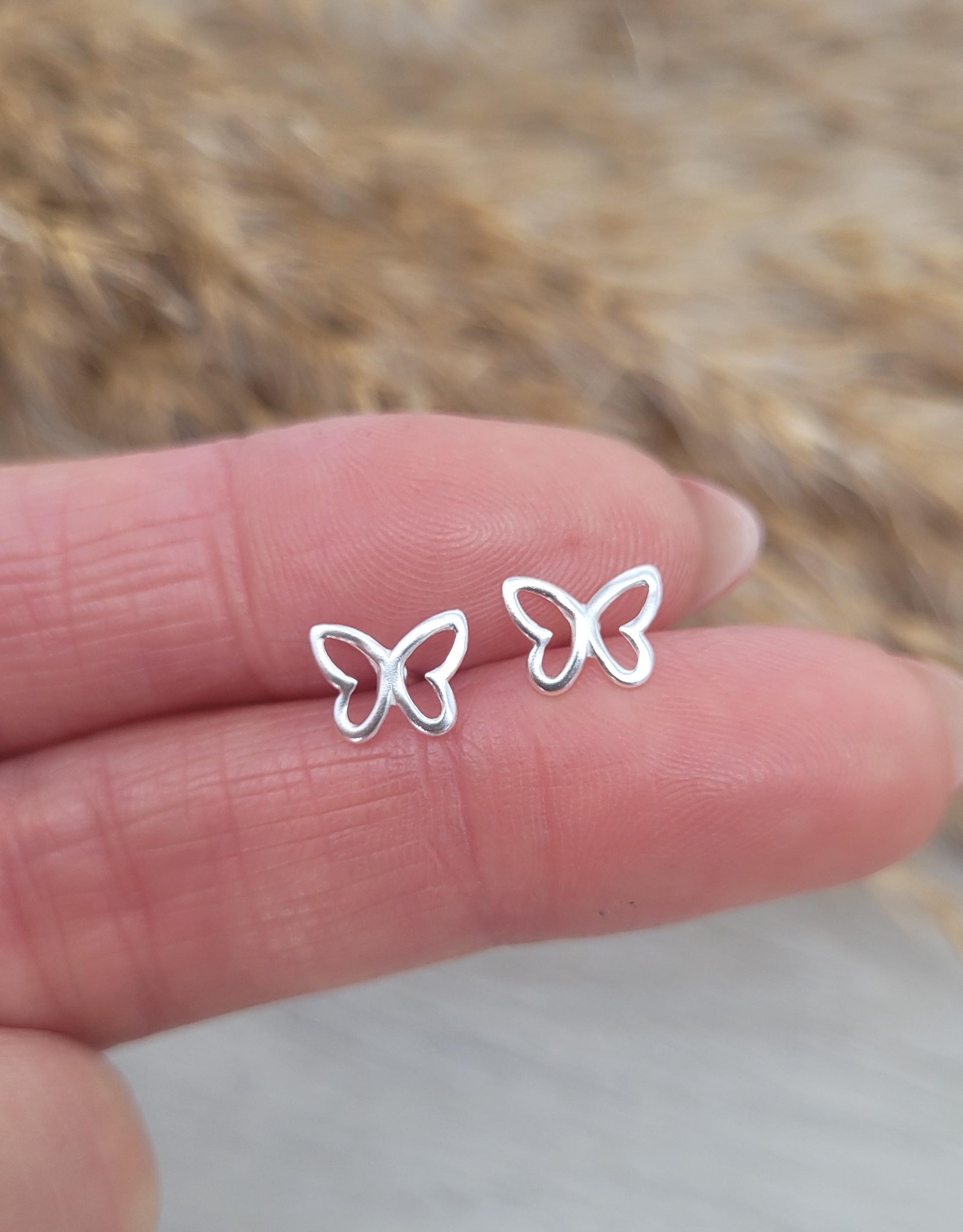 Sterling silver stud earrings / Butterfly studs / Minimal /Minimalist / Cute / Gift idea