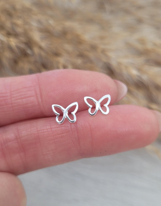 Sterling silver stud earrings / Butterfly studs / Minimal /Minimalist / Cute / Gift idea