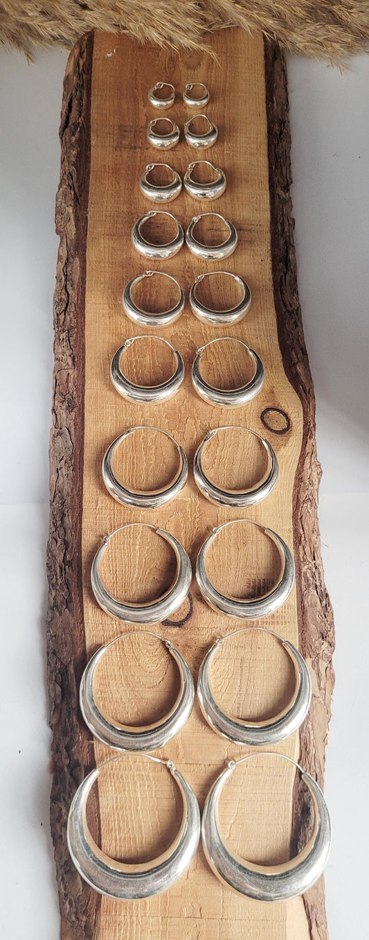 Silver hoop earrings / Classic hoops / Chunky earrings/ Simple jewellery / Unique / Hippie / Free shipping