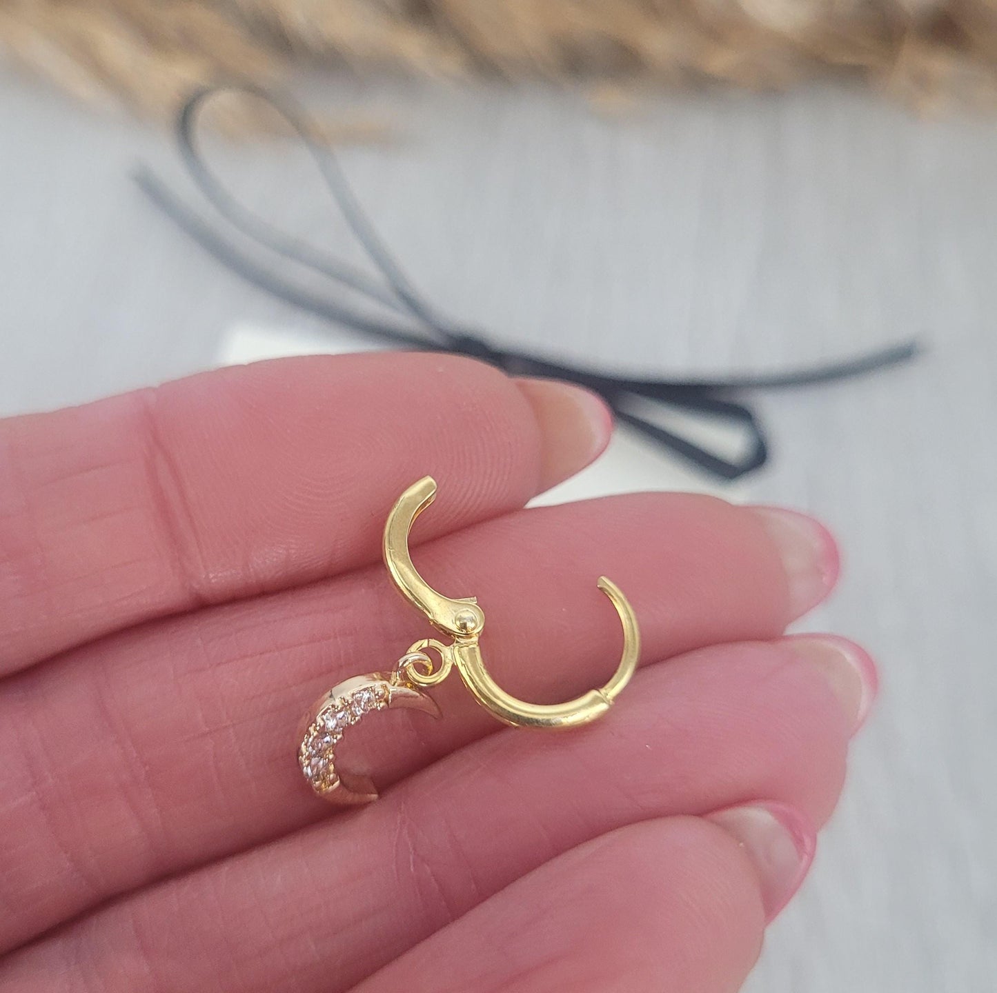 Gold huggie hoops / Moon earrings / Star / Hoops / 18k Gold plated / Gift / Cute / Wedding / Bridesmaid / Boho / Ethnic style
