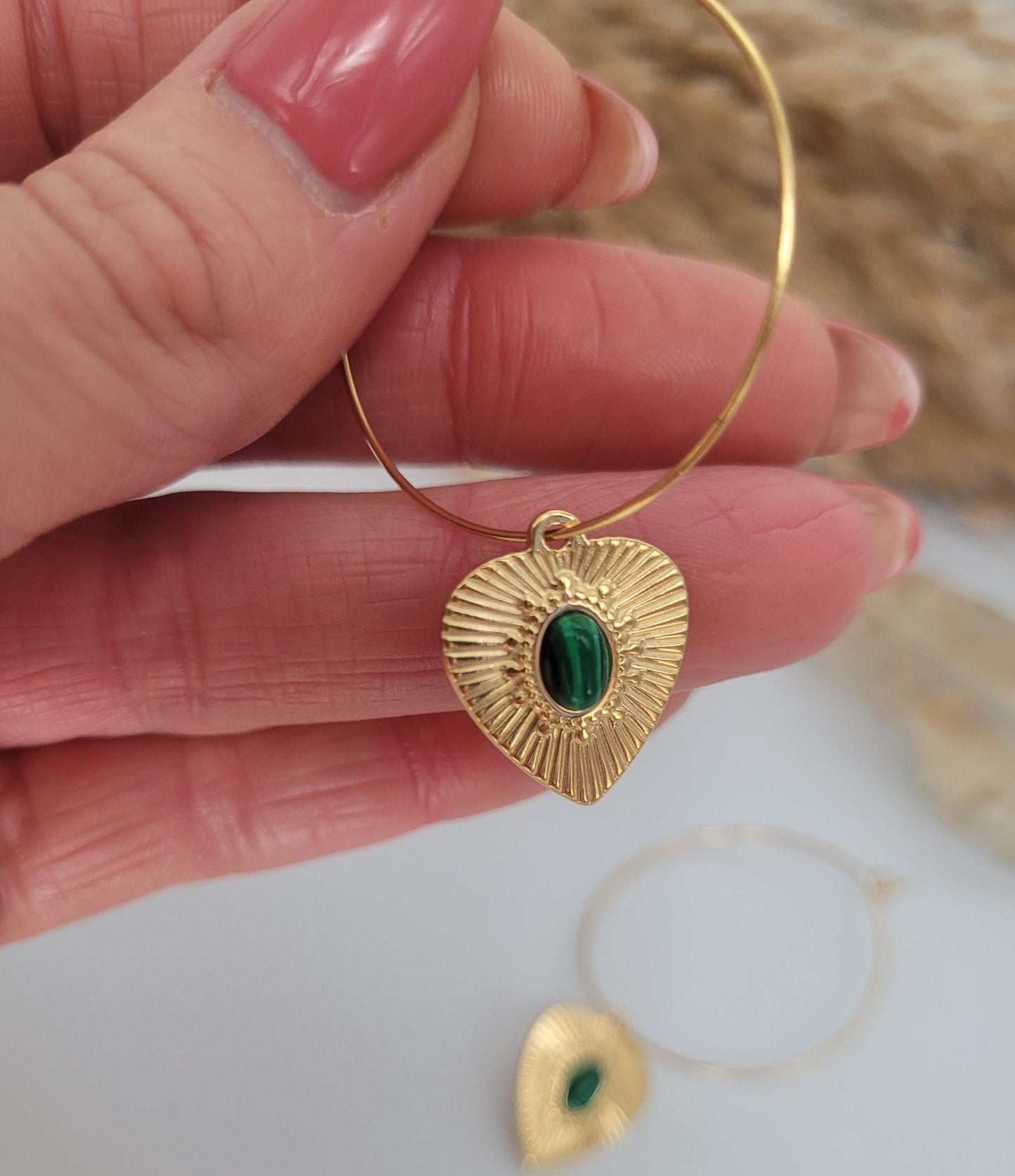 Gold hoops / Malachite / Hoop earrings / 18k gold plated / Gift / Crystal / Wedding / Bridesmaid