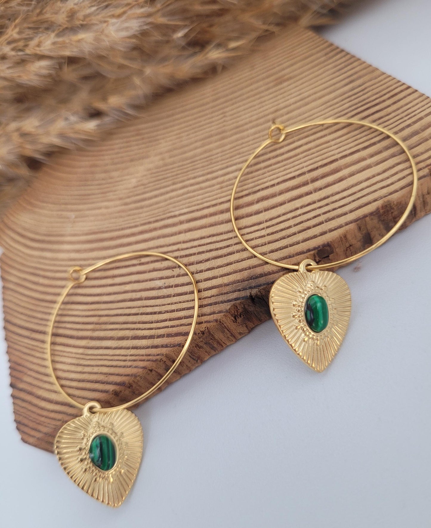 Gold hoops / Malachite / Hoop earrings / 18k gold plated / Gift / Crystal / Wedding / Bridesmaid