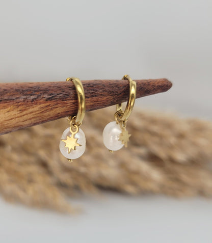 Gold huggie hoops / Moon earrings / Star / Hoops / 18k Gold plated / Gift / Cute / Wedding / Bridesmaid / Boho / Ethnic style / Birthday