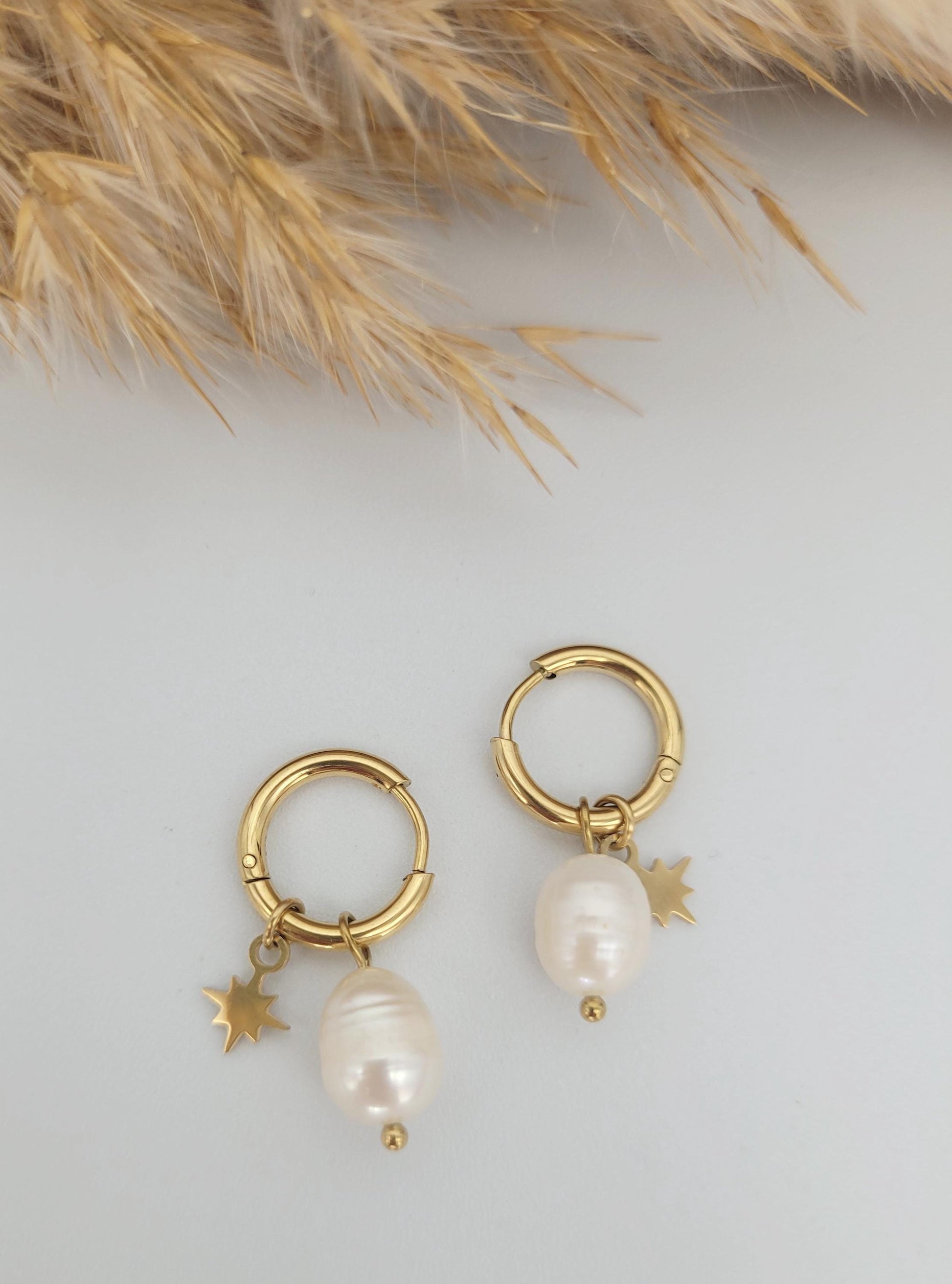 Gold huggie hoops / Moon earrings / Star / Hoops / 18k Gold plated / Gift / Cute / Wedding / Bridesmaid / Boho / Ethnic style / Birthday