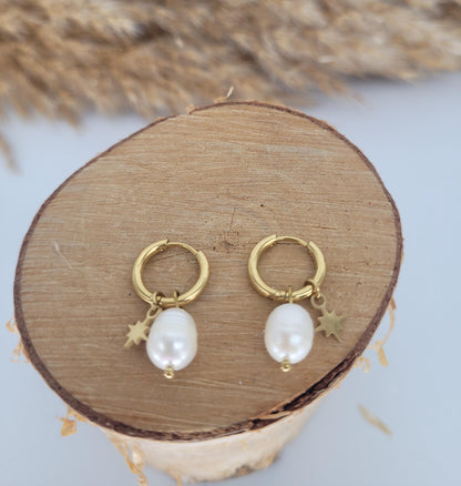 Gold huggie hoops / Moon earrings / Star / Hoops / 18k Gold plated / Gift / Cute / Wedding / Bridesmaid / Boho / Ethnic style / Birthday