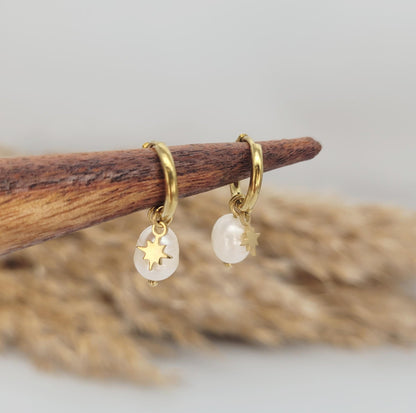 Gold huggie hoops / Moon earrings / Star / Hoops / 18k Gold plated / Gift / Cute / Wedding / Bridesmaid / Boho / Ethnic style / Birthday