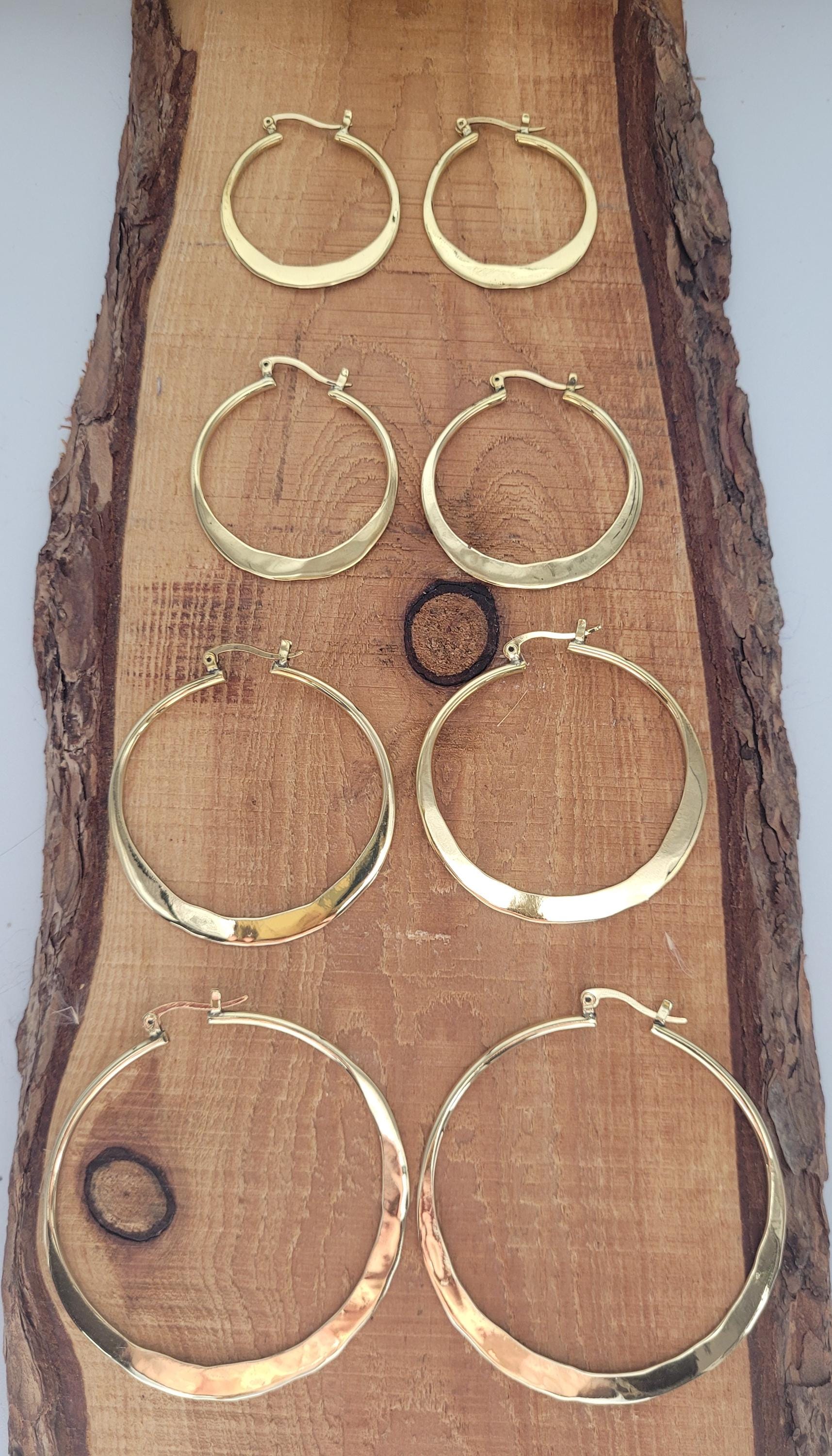 Brass hammered hoops / Hoop earrings / Small hoops / Large hoops / Hippie / Unique / Free uk shipping / Gift