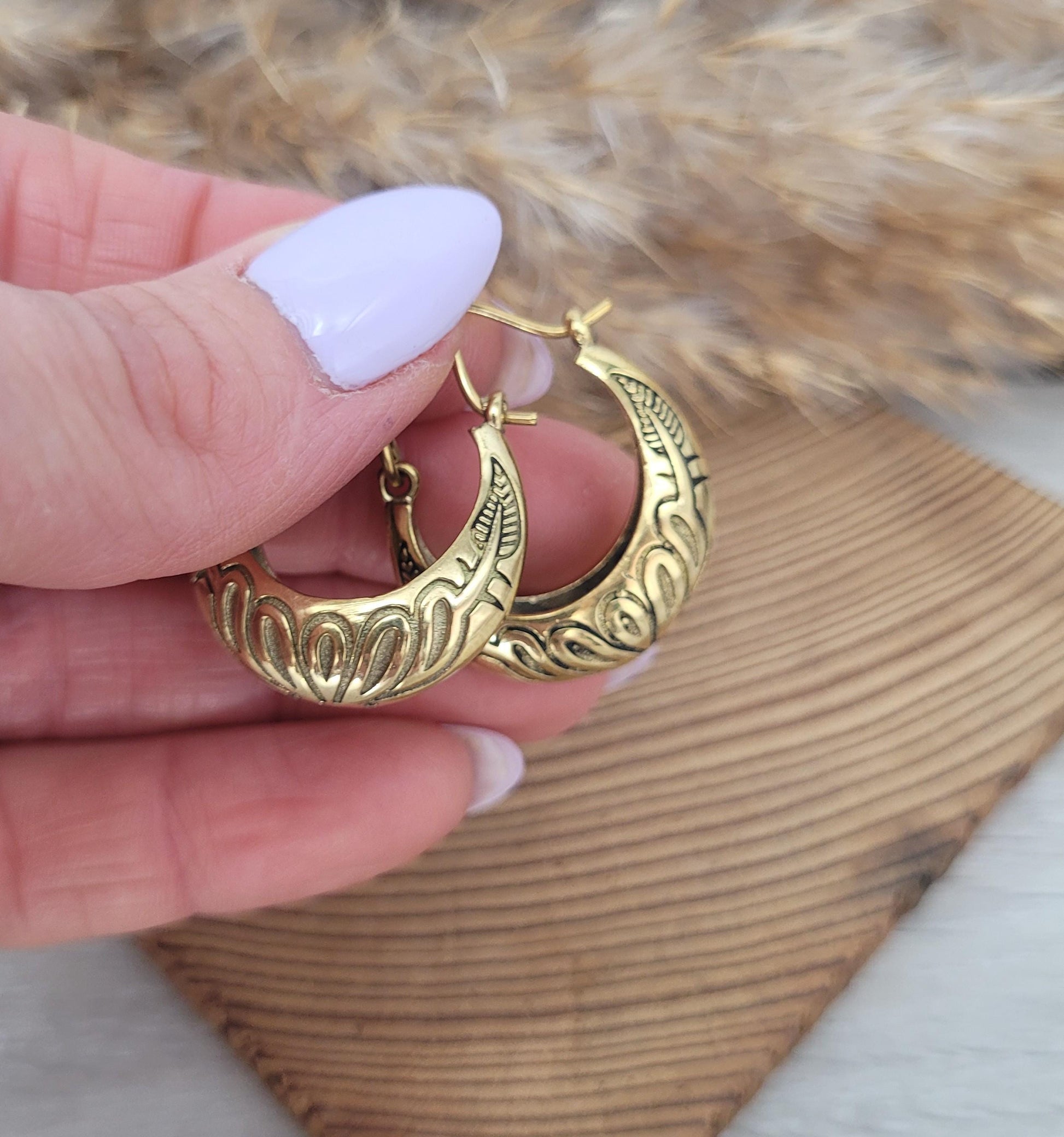 Golden hoops / Detailed hoops / Engraved / Gift / Ethnic / Wedding / Glory