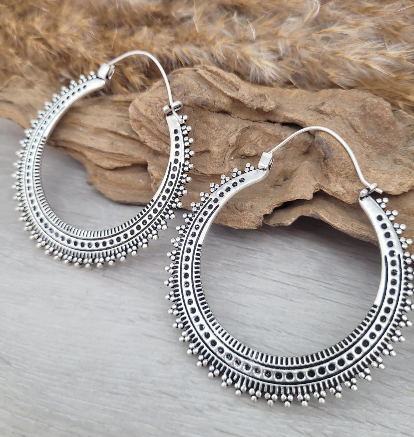 Silver large detailed hoops / Silver hoops / Ear weights / Festivals / Gypsy / Gift / Jewellery / Statement