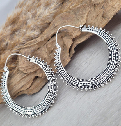 Silver large detailed hoops / Silver hoops / Ear weights / Festivals / Gypsy / Gift / Jewellery / Statement