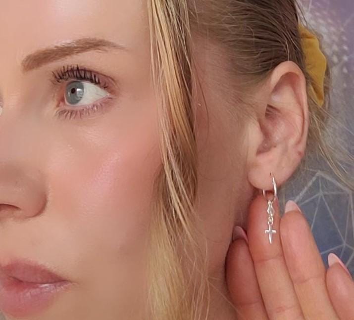 sterling silver hoops / Jesus cross / Holy jewellery / Pray / Gift / Pretty