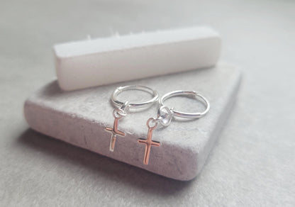 sterling silver hoops / Jesus cross / Holy jewellery / Pray / Gift / Pretty