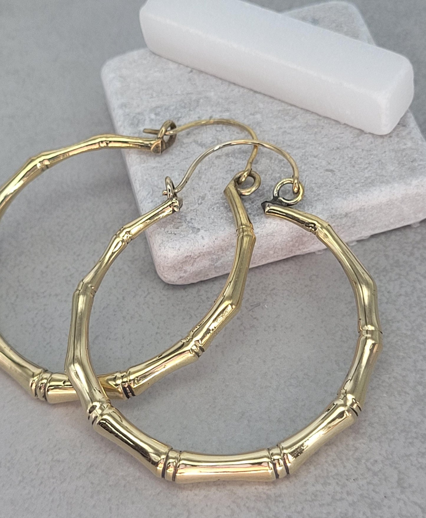 Golden hoops / Brass hoops / Bamboo style earrings / Large hoops / Statement jewellery / Gold / Gift / Unique