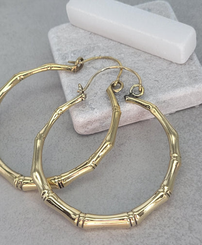 Golden hoops / Brass hoops / Bamboo style earrings / Large hoops / Statement jewellery / Gold / Gift / Unique