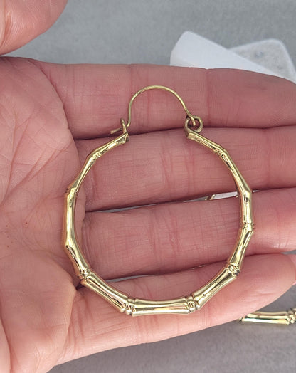 Golden hoops / Brass hoops / Bamboo style earrings / Large hoops / Statement jewellery / Gold / Gift / Unique