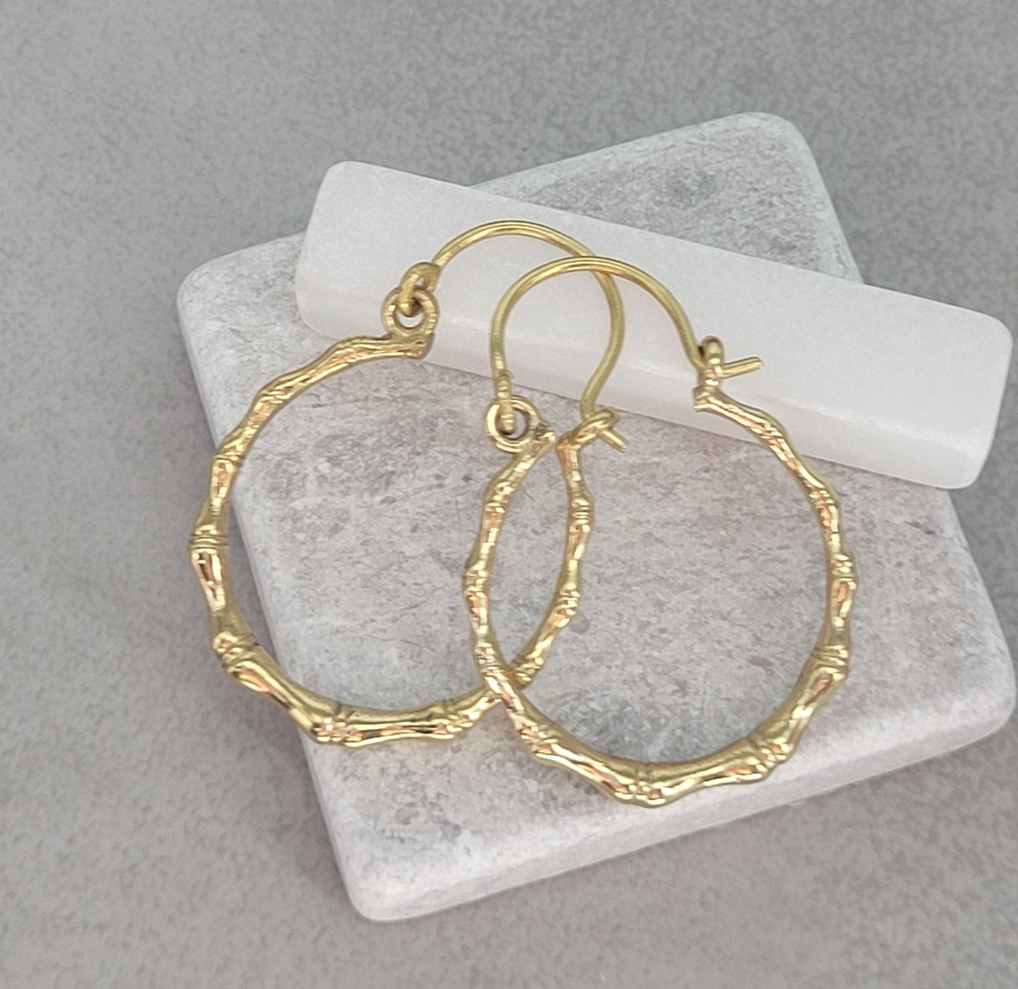 Golden hoops / Bamboo style hoops / Minimal/ Minimalist / Pretty / Brass jewellery / Cute gift