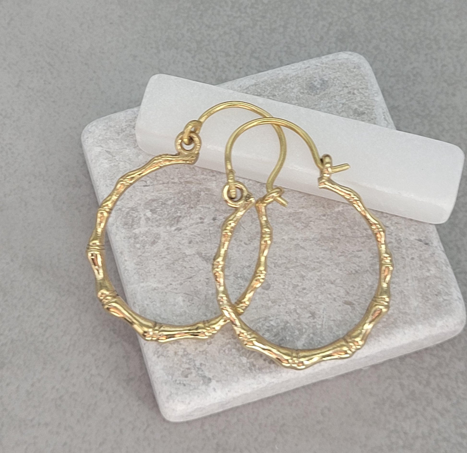 Golden hoops / Bamboo style hoops / Minimal/ Minimalist / Pretty / Brass jewellery / Cute gift