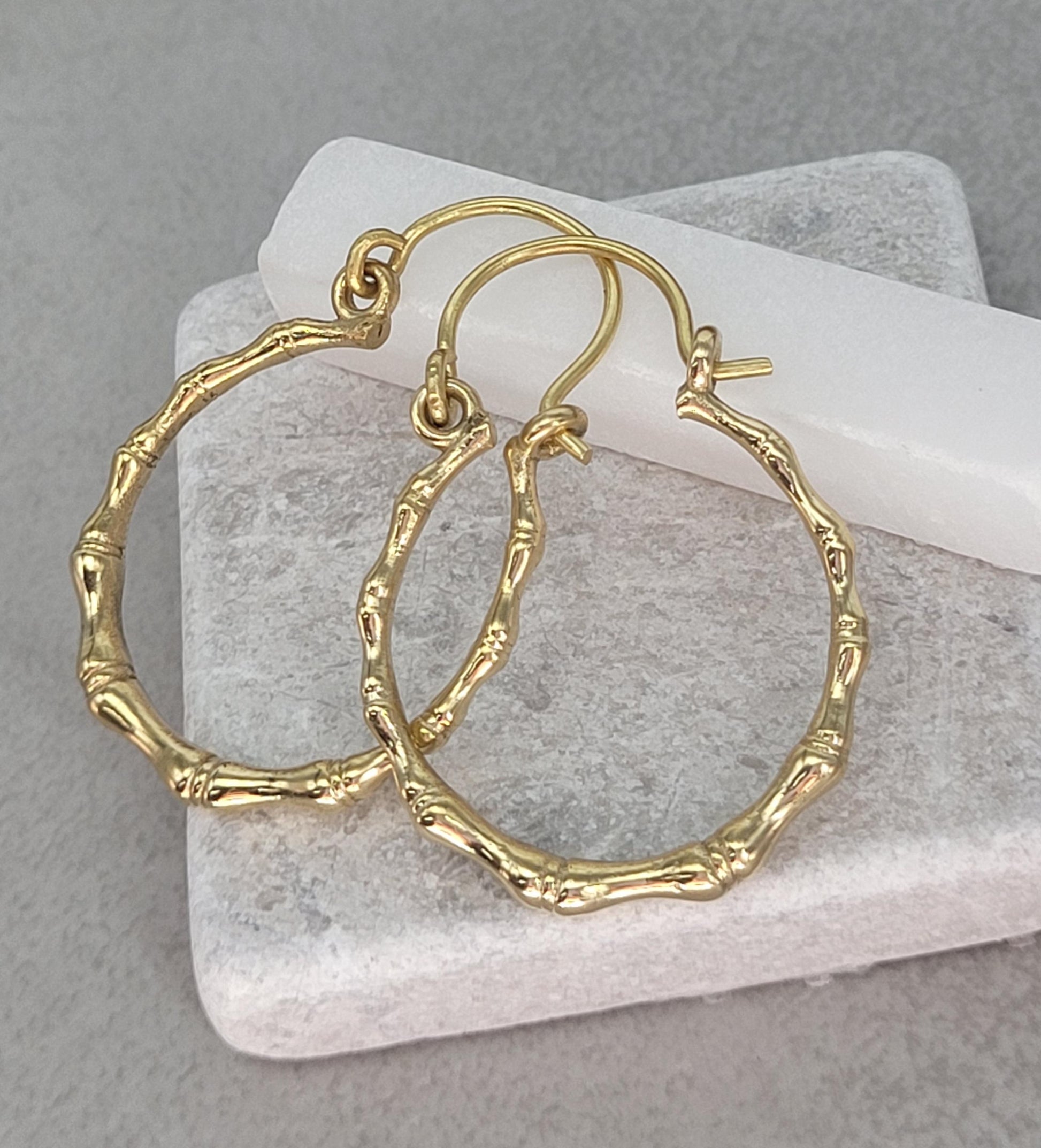 Golden hoops / Bamboo style hoops / Minimal/ Minimalist / Pretty / Brass jewellery / Cute gift