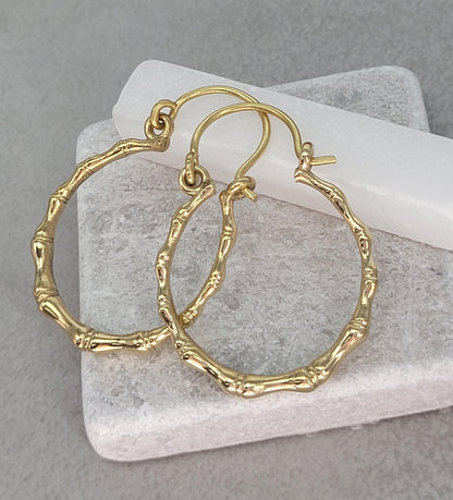 Golden hoops / Bamboo style hoops / Minimal/ Minimalist / Pretty / Brass jewellery / Cute gift