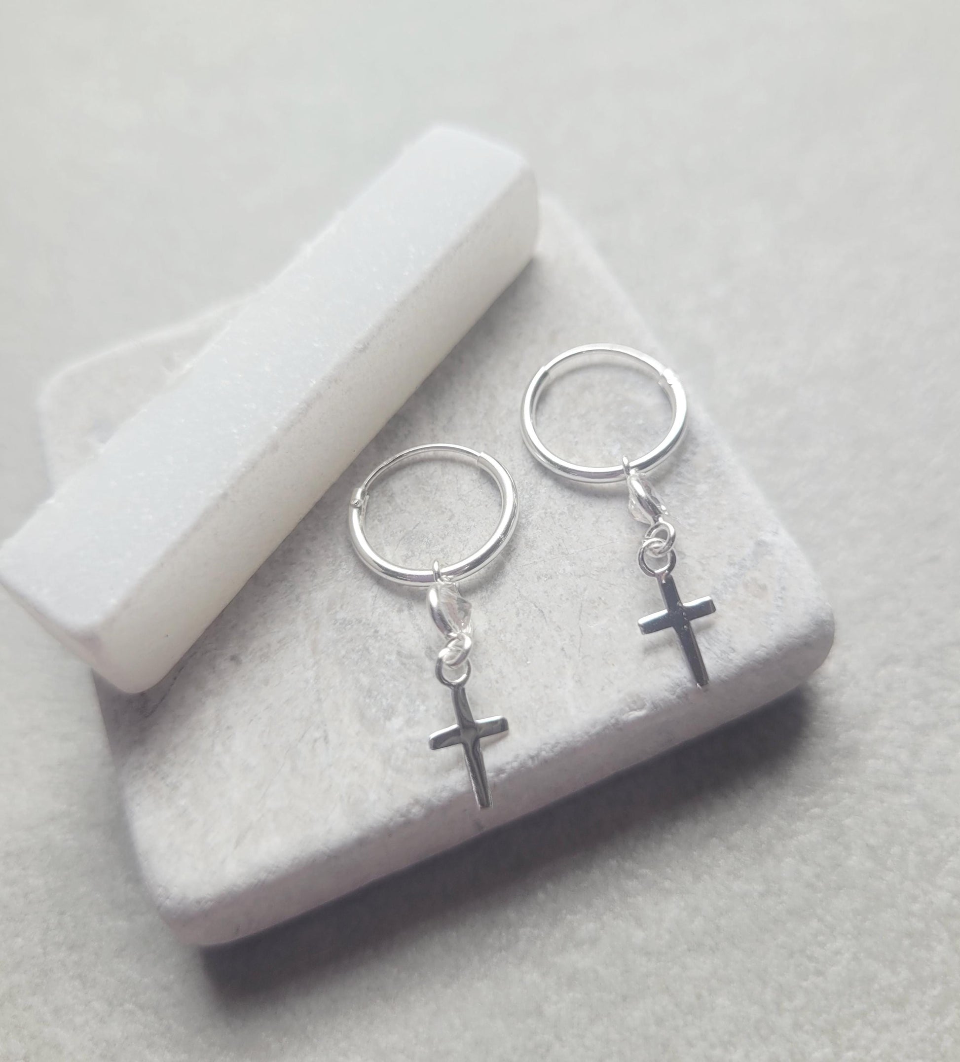 sterling silver hoops / Jesus cross / Holy jewellery / Pray / Gift / Pretty