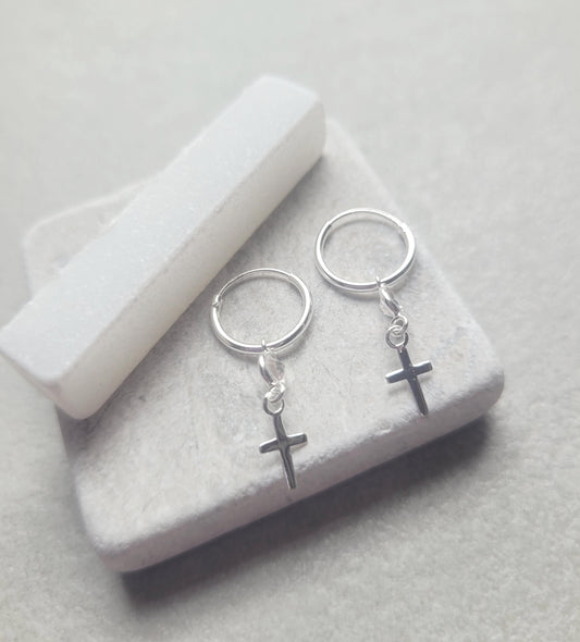 sterling silver hoops / Jesus cross / Holy jewellery / Pray / Gift / Pretty