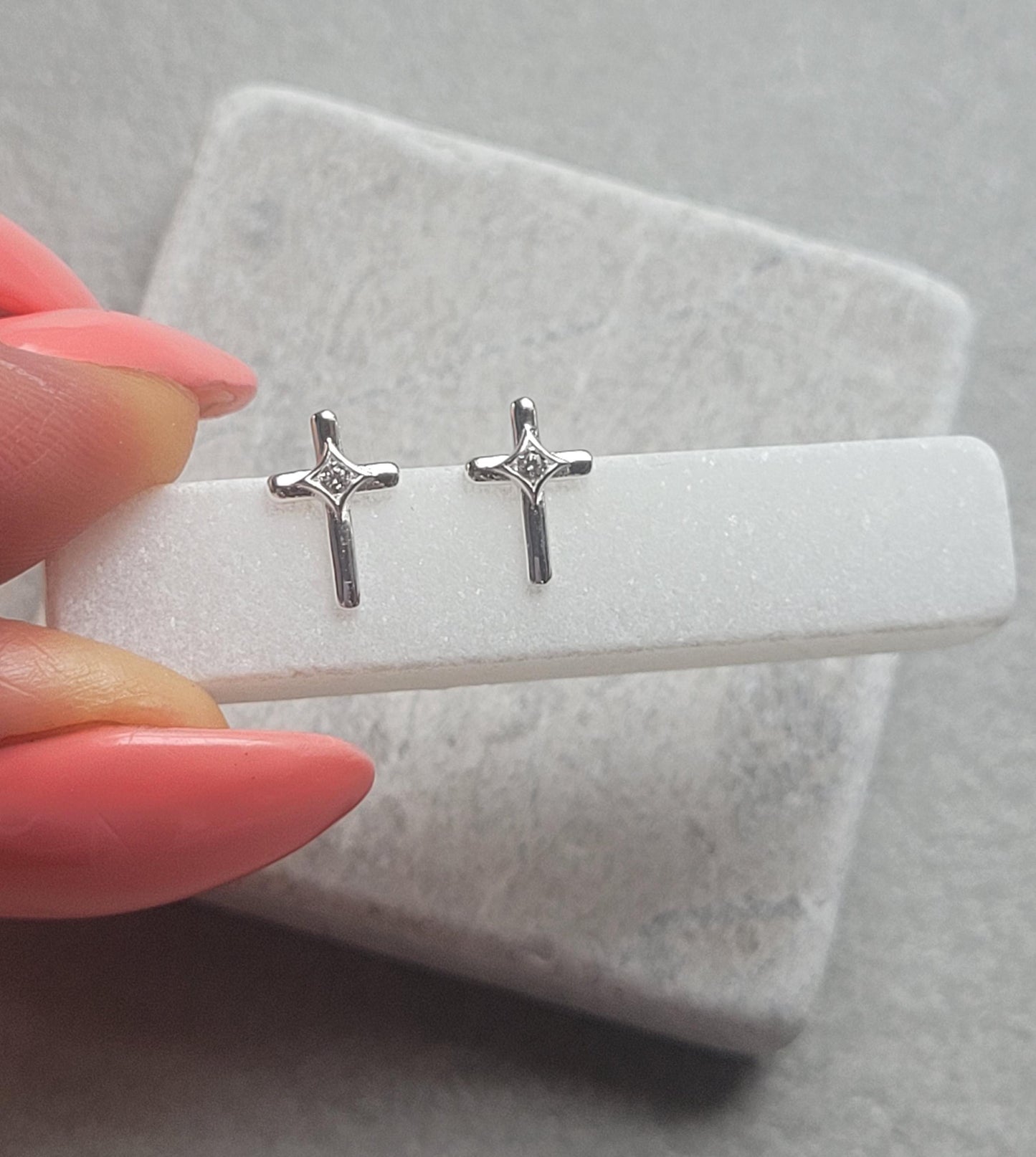 sterling silver cross studs / Studs / Silver earrings / Religous / Cross / Pray