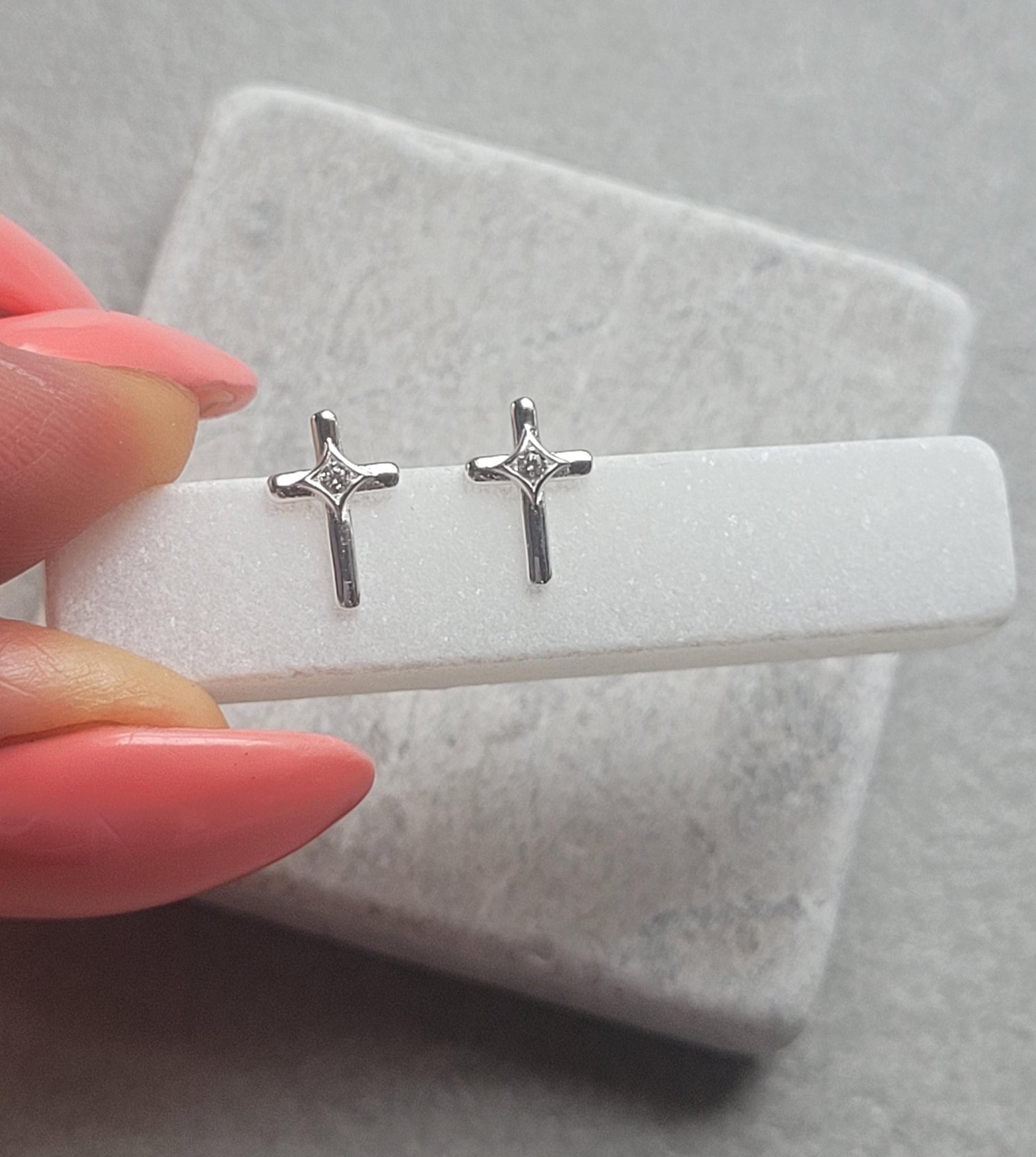 sterling silver cross studs / Studs / Silver earrings / Religous / Cross / Pray