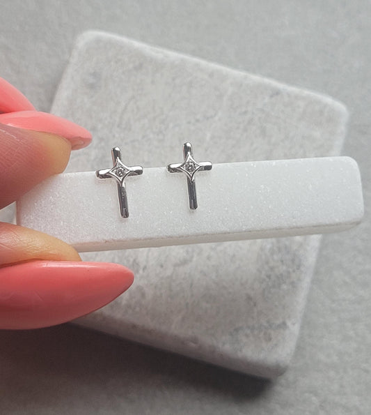 sterling silver cross studs / Studs / Silver earrings / Religous / Cross / Pray