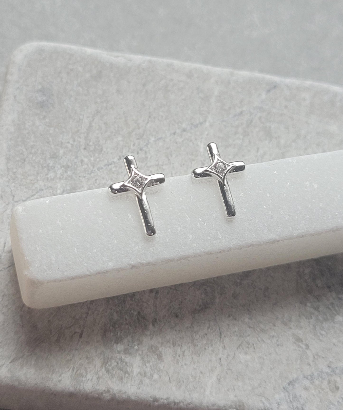 sterling silver cross studs / Studs / Silver earrings / Religous / Cross / Pray